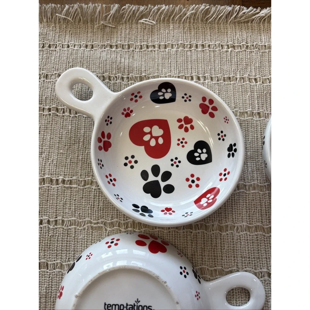 Temp-tations Pawfetti (4) Individual Handles Bowls Dog Cat Paw Prints Hearts